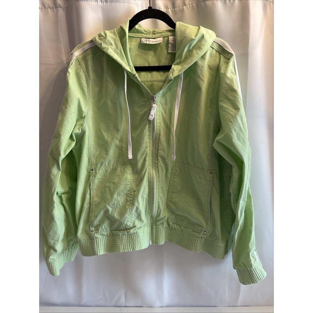 DRESSBARN Women's Wind Breaker Cotton Jacket Sky Light Green White Strips XL